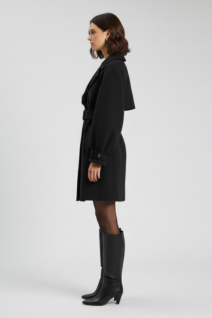 Cappotto Trench da Donna con Cintura in Vita e Superficie Texturizzata