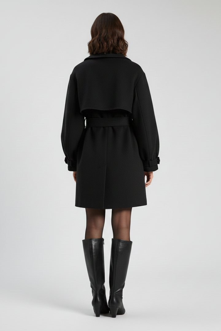 Cappotto Trench da Donna con Cintura in Vita e Superficie Texturizzata
