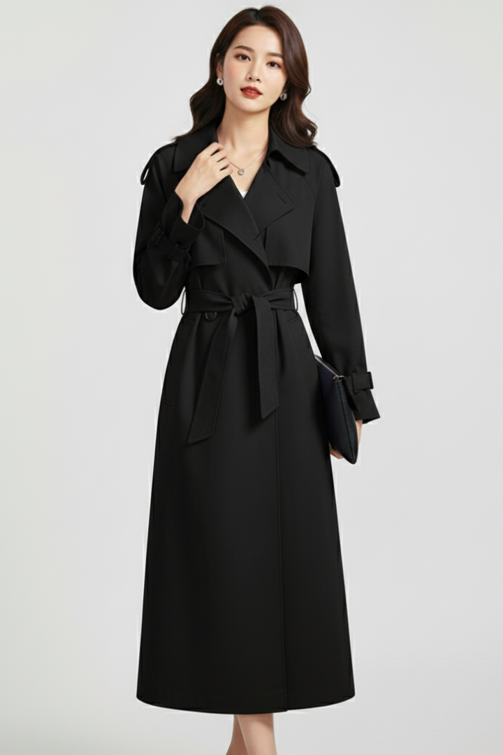 Cappotto Trench da Donna con Collo Ampio e Chiusura a Doppio Bottone