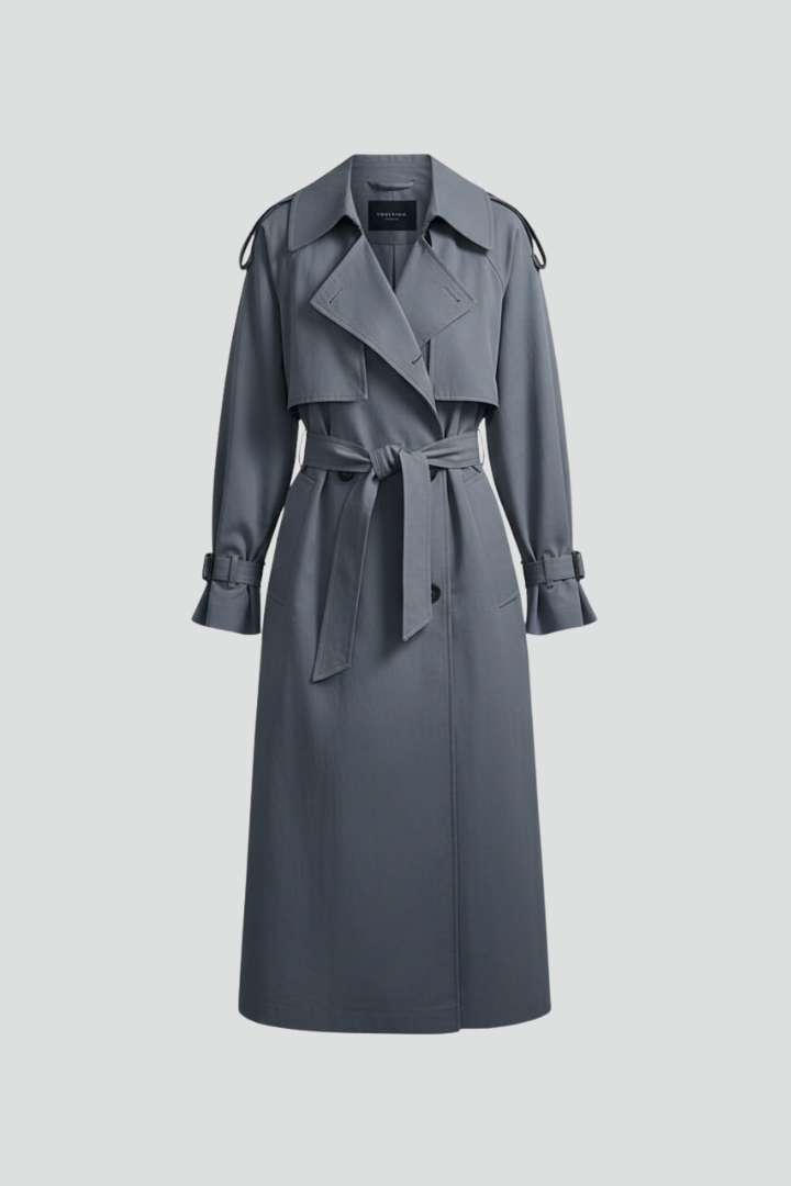 Cappotto Trench da Donna con Collo Ampio e Chiusura a Doppio Bottone
