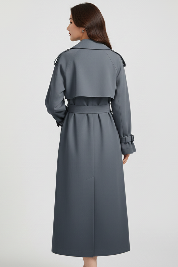 Cappotto Trench da Donna con Collo Ampio e Chiusura a Doppio Bottone