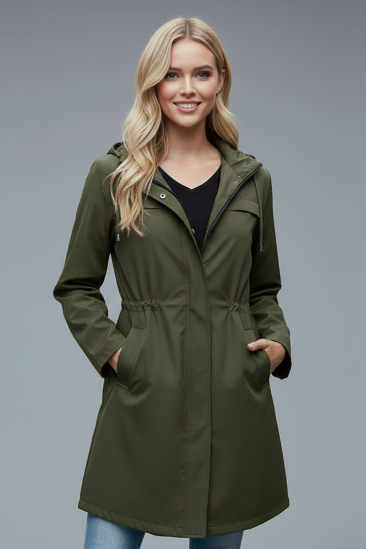 Cappotto Trench da Donna con Chiusura a Zip e Maniche Lunghe