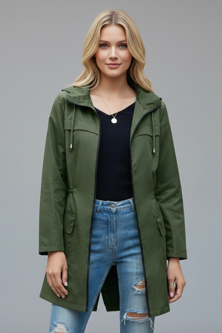 Cappotto Trench da Donna con Chiusura a Zip e Maniche Lunghe